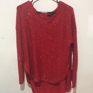 Red knitted sparkly tunic top